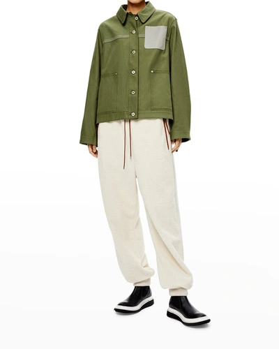 Loewe Leather-trimmed Cotton And Linen-blend Jacket In Green