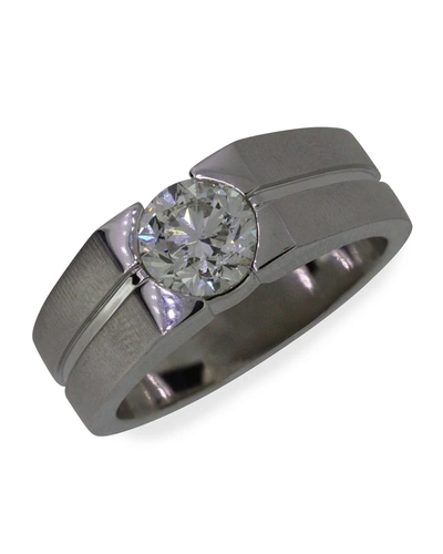 American Jewelery Designs Men's 18k White Gold Round Diamond Solitaire Ring