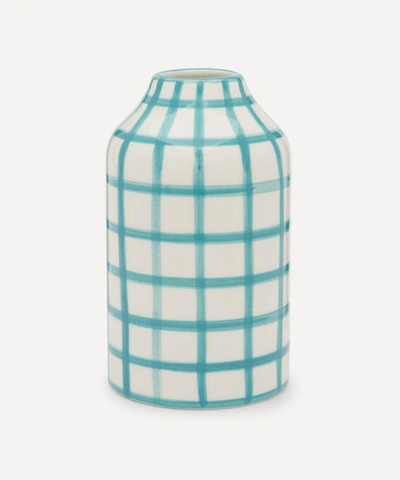 Vaisselle Genie In A Bottle Gingham Vase In Turquesa