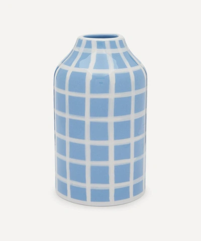 Vaisselle Genie In A Bottle Gingham Vase In Blue