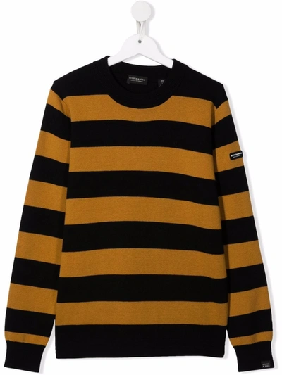 Scotch & Soda Kids' Striped Knitted Jumper In Brown