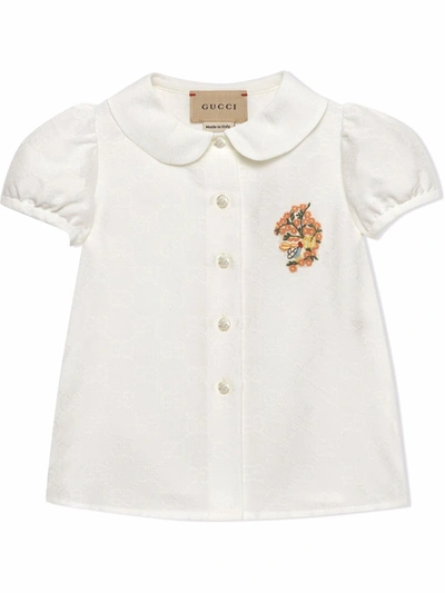 Gucci Babies' Kids Floral Embroidered Cap-sleeve Blouse In Bianco