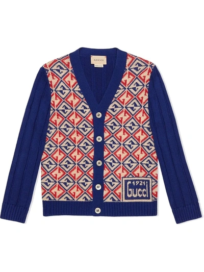 Gucci Kids' Button-up Ribbed Cardigan In Blue