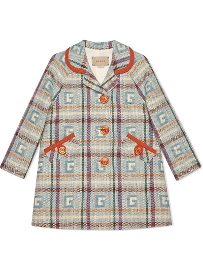 Gucci Kids' Logo-print Cotton-wool Blend Coat In Blue