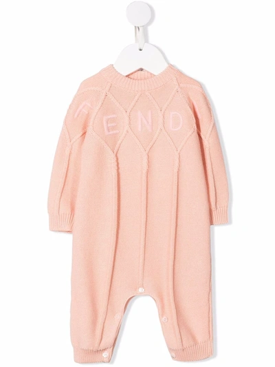 Fendi Babies' Logo刺绣连体衣 In Pink