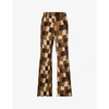 STUSSY WOMENS BROWN WOBBLY CHECK STRAIGHT-LEG MID-RISE CORDUROY TROUSERS L