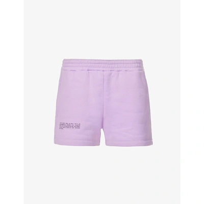 Pangaia Text-print Mid-rise Recycled And Organic-cotton Shorts In Orchid Purple