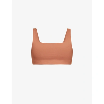 Girlfriend Collective Tommy Square-neck Stretch-recycled Polyester Sports Bra In Antler