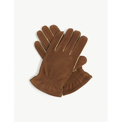 Hestra André Raw-edge Leather Gloves In Brown