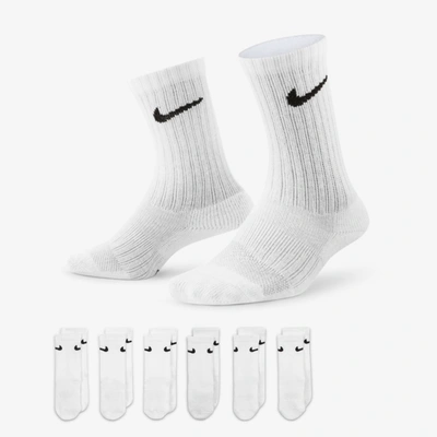 Nike Dri-fit Performance Basics Little Kids' Crew Socks (6 Pairs) In White
