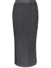 Tory Burch Black Metallic-weave Wool-blend Midi Skirt In Schwarz