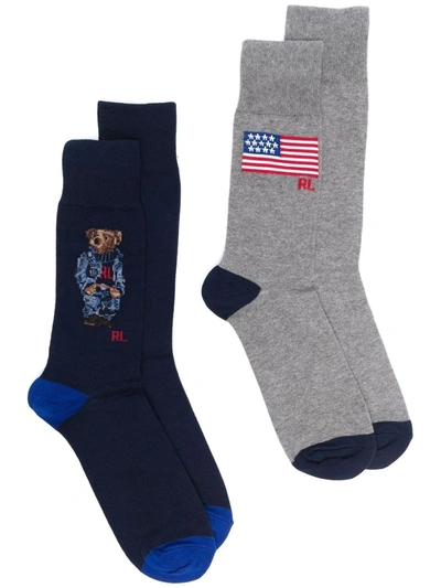 Polo Ralph Lauren Polo Bear-print Socks Set Of 2 In Blue
