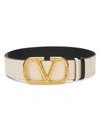 Valentino Garavani Vlogo Reversible Leather Belt In Ivory Black