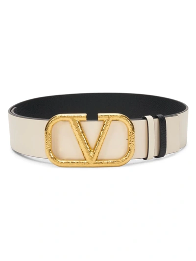 Valentino Garavani Vlogo Reversible Leather Belt In Ivory Black