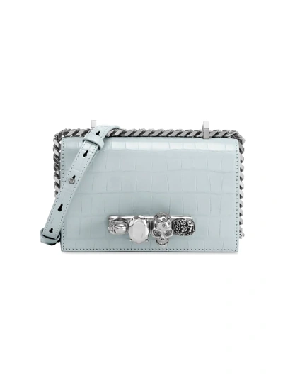 Alexander Mcqueen Mini Jeweled Satchel In Washed Indigo