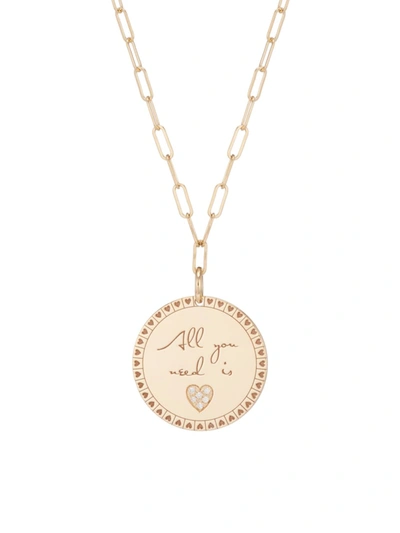 Zoë Chicco 14k Yellow Gold Mantra Diamond Accented All You Need Is Love Disc Pendant Necklace, 18