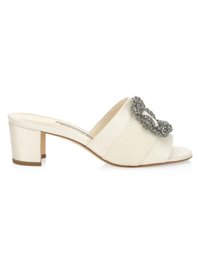 Manolo Blahnik Martanew 50 Embellished Satin Mules In Light Cream