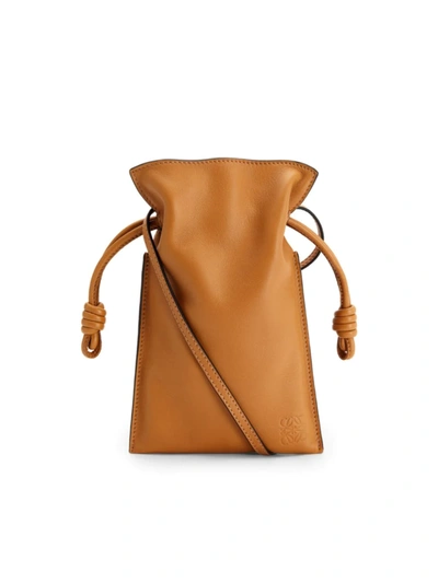 Loewe Flamenco Leather Pocket Clutch-on-strap In Warm Desert
