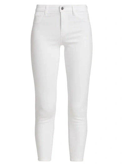 L'agence Nadia Cropped Striped High-rise Slim-leg Jeans In Blanc Coated