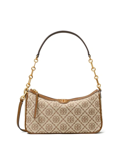 Tory Burch T Monogram Jacquard Zip Shoulder Bag In Hazelnut/rolled Brass