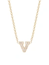 Zoë Chicco Pavé Diamond & 14k Yellow Gold Initial Pendant Necklace In Initial V