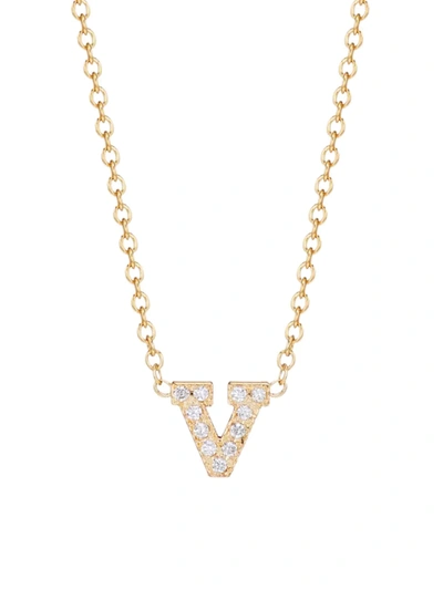 Zoë Chicco Pavé Diamond & 14k Yellow Gold Initial Pendant Necklace In Initial V