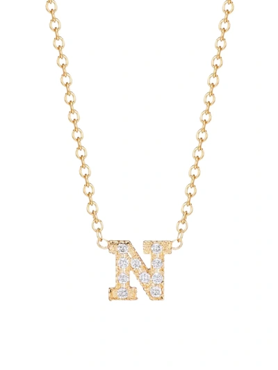 Zoë Chicco Pavé Diamond & 14k Yellow Gold Initial Pendant Necklace In Initial N