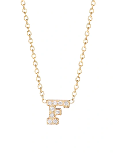 Zoë Chicco Pavé Diamond & 14k Yellow Gold Initial Pendant Necklace In Initial F