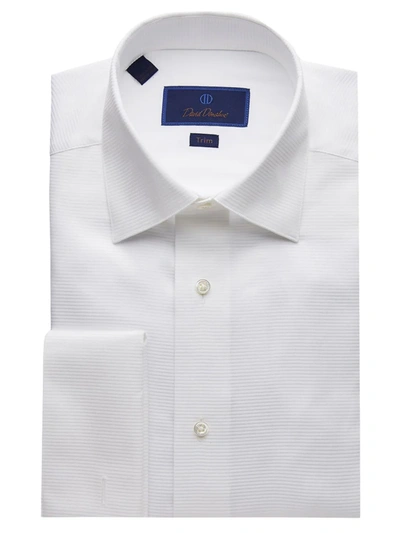 David Donahue Trim Fit Horizontal Rib French Cuff Formal Shirt In White