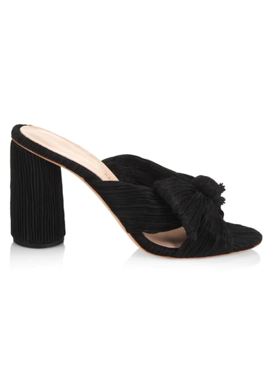 Loeffler Randall Penny Bow-embellished Plissé-lamé Mules In Black