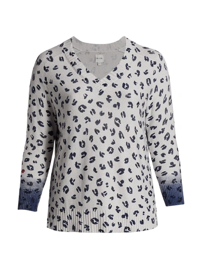 Nic + Zoe, Plus Size Vital Li Animal Sweater In Grey Multi