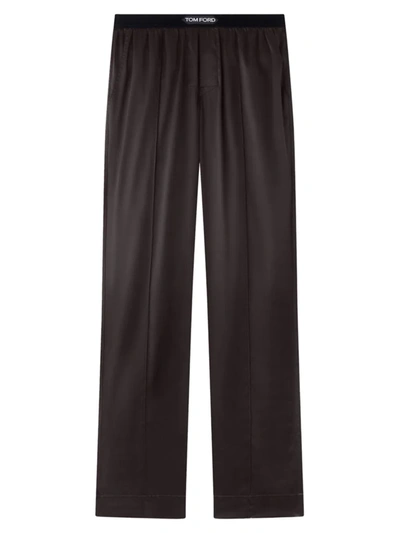Tom Ford Logo-waistband Silk Pajama Trousers In Brown
