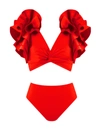 Maygel Coronel Kai Two-piece Flutter-sleeve Bikini Set In Red