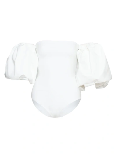 Maygel Coronel Theo Blouson-sleeve One-piece Swimsuit In White