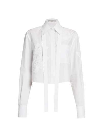 Valentino Embroidered Butterfly Cotton Blouse In White