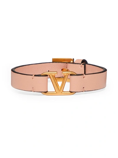 Valentino Garavani Vlogo Leather Bracelet In ベビーピンク