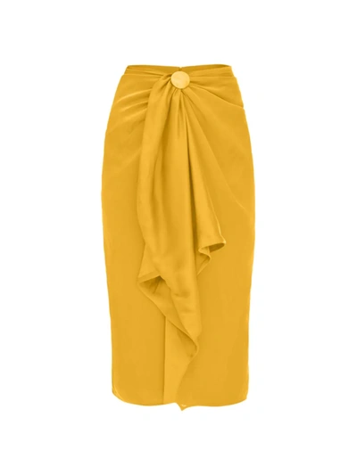 Andrea Iyamah Behati Draped Crepe Midi Skirt In Yellow