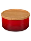 LE CREUSET 23-OZ CERISE STONEWARE CANISTER WITH WOOD LID,400096862527