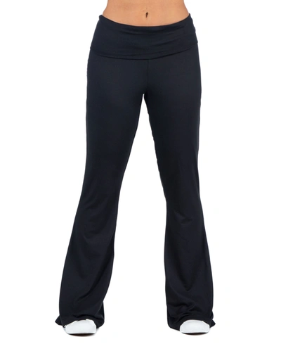 24seven Comfort Apparel Women's Plus Size Bell Bottom Foldover Waist Sweatpants In Black