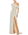 Mac Duggal Off-the-shoulder Beaded Side Shirred Gown In Nude