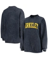 PRESSBOX WOMEN'S NAVY CAL BEARS COMFY CORD VINTAGE-LIKE WASH BASIC ARCH PULLOVER SWEATSHIRT