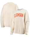 Pressbox White Clemson Tigers Comfy Cord Vintage Wash Basic Arch Pullover Sweatshirt In White