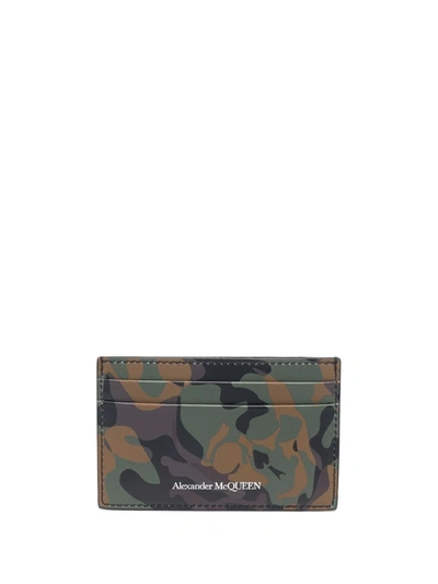 Alexander Mcqueen Camouflage Leather Credit Card Holder In Green