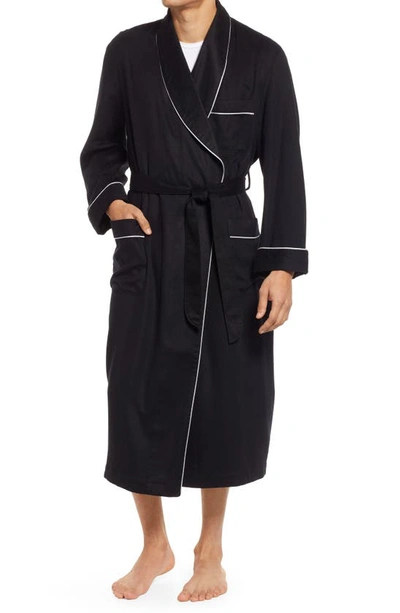 Majestic Men's Cashmere Braid-trim Shawl Robe In Blackness W/ Silver Braid