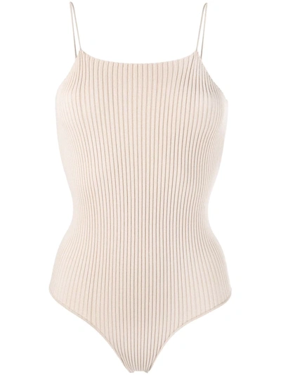 Aeron Ribbed-knit Vest Bodysuit In Neutrals