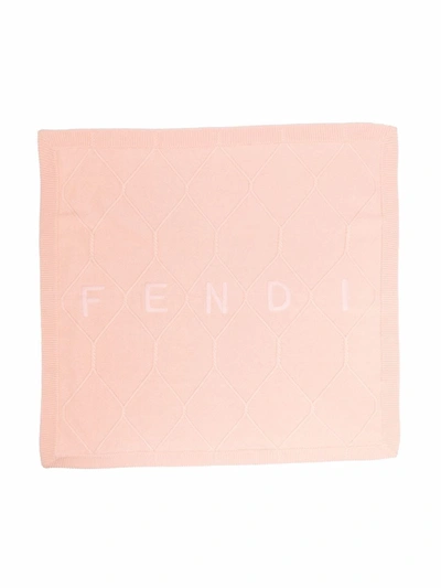 Fendi Logo-embroidered Cable-knit Blanket In Pink