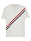 Thom Browne Printed Rwb Stripe Cotton Jersey T-shirt In White