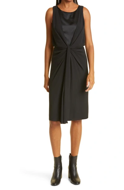 Emporio Armani Mixed Media Drape-front Cocktail Dress In Solid Black