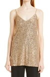 Hugo Boss V-neck Camisole Top In Stretch Fabric With Embroidered Sequins In Gold