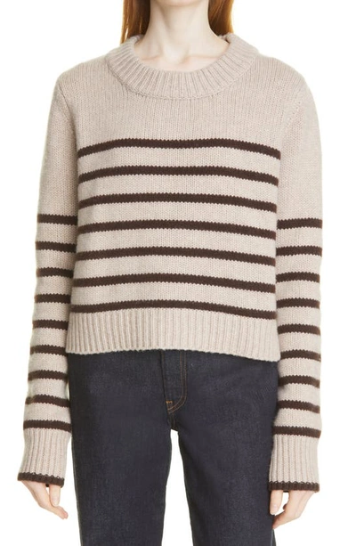 La Ligne Mini Marin Striped Wool And Cashmere-blend Sweater In Tan/ Dark Brown